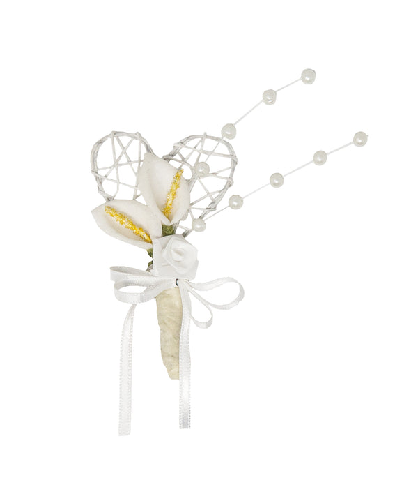 Gästeanstecker Drahtherz Calla Perlenspray 8cm inkl. Anstecknadel