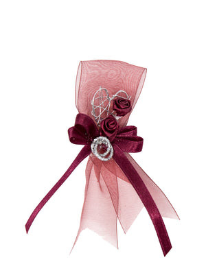 Hochzeitsanstecker SCHleife Diorröschen weinrot Drahtherz 10cm inkl. Anstecknadel