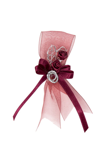 Hochzeitsanstecker SCHleife Diorröschen weinrot Drahtherz 10cm inkl. Anstecknadel
