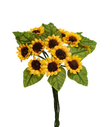 Sonnenblumen klein mit Blatt 20mm 12 Stück/Bund