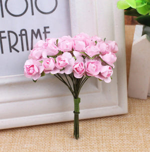 Papierrosen Papierblüten 1,5cm 7cm Drahtstiel 12 Blüten