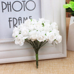 Papierrosen Papierblüten 1,5cm 7cm Drahtstiel 12 Blüten