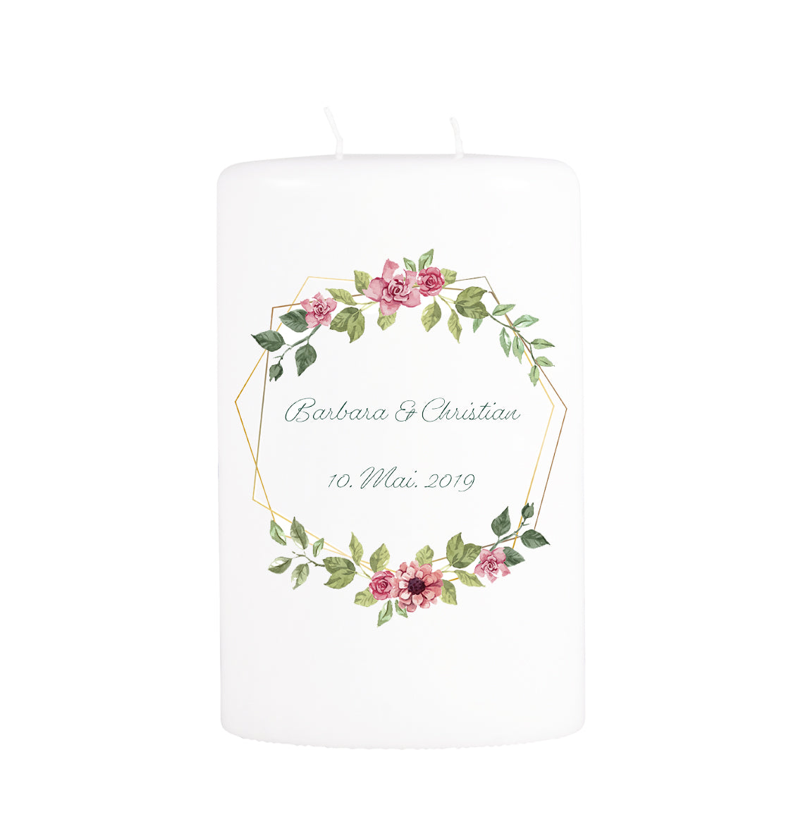 Hochzeitskerze geometrischer Blumenrahmen Rosen