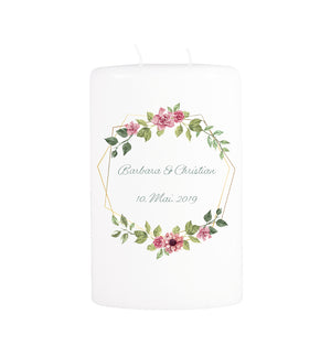 Hochzeitskerze geometrischer Blumenrahmen Rosen