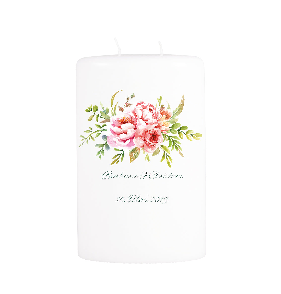 Hochzeitskerze Blumenbouquet rosa