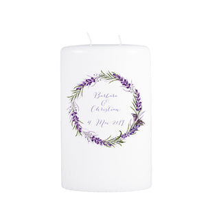 Hochzeitskerze Lavendel Blumenrahmen lila
