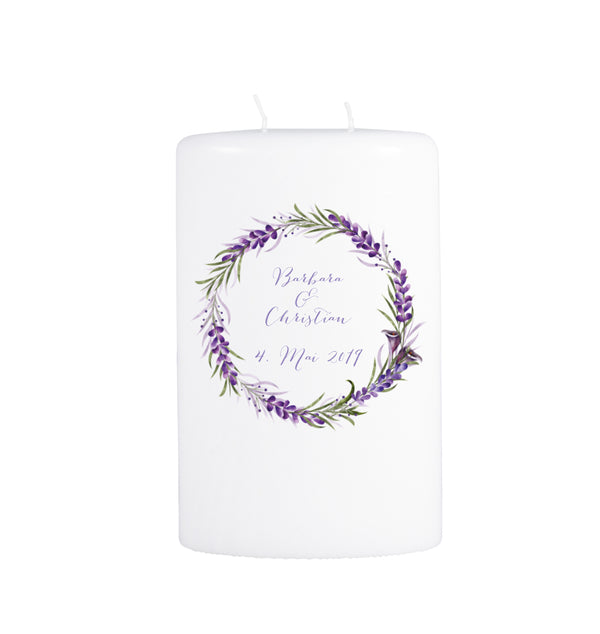 Hochzeitskerze Lavendel Blumenrahmen lila