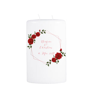 Hochzeitskerze geometrischer Rahmen mit Rosen