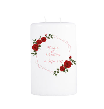 Hochzeitskerze geometrischer Rahmen mit Rosen