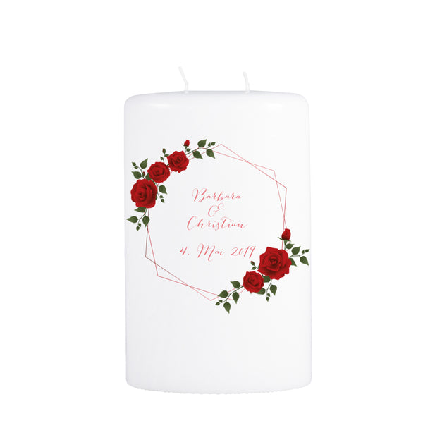 Hochzeitskerze geometrischer Rahmen mit Rosen