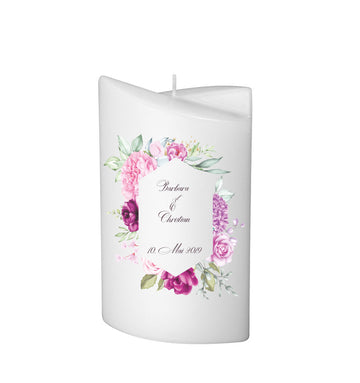 Hochzeitskerze Blumenrahmen 2 Flügel Ellipse weiß 190/120/70mm