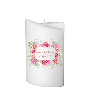 Hochzeitskerze Blumenrahmen Rechteck 2 Flügel Ellipse weiß 190/120/70mm