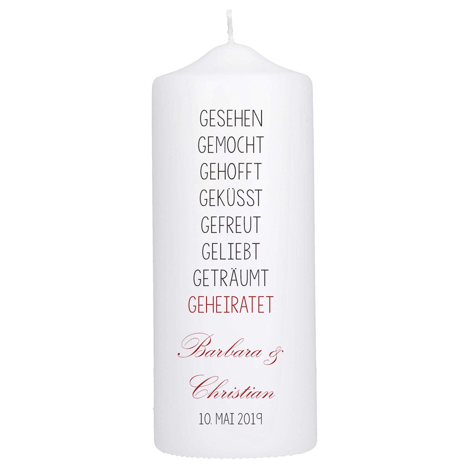 Hochzeitskerze Stumpe Gesehn-Geheiratet 250/80mm