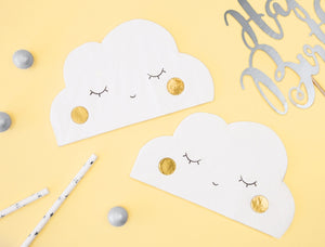 Serviette Wolke weiß Hotfoil Elementen gold 16x9,5cm ( aufgeklappt 32x19cm)