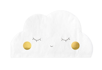 Serviette Wolke weiß Hotfoil Elementen gold 16x9,5cm ( aufgeklappt 32x19cm)