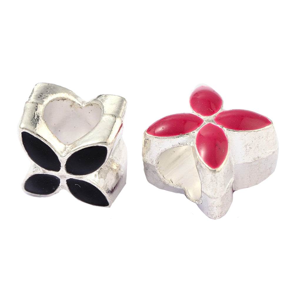 Großlochperle Metall, Blume mit Email, 10x8mm, pro Stück