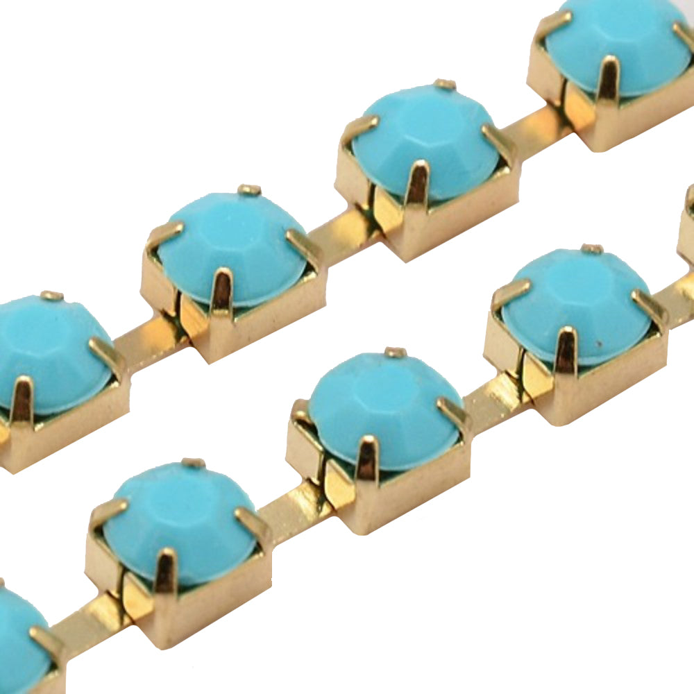 Strass-Kette türkis opal, goldfärbig 6x5mm, pro Laufmeter
