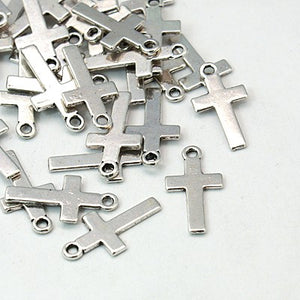 Anhänger Mini-Kreuz silbern 25x13mm 1,5mm dick 10 Stück