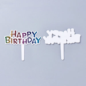 Cake Topper Happy Birthday bunt, 5 Stück Kunststoff