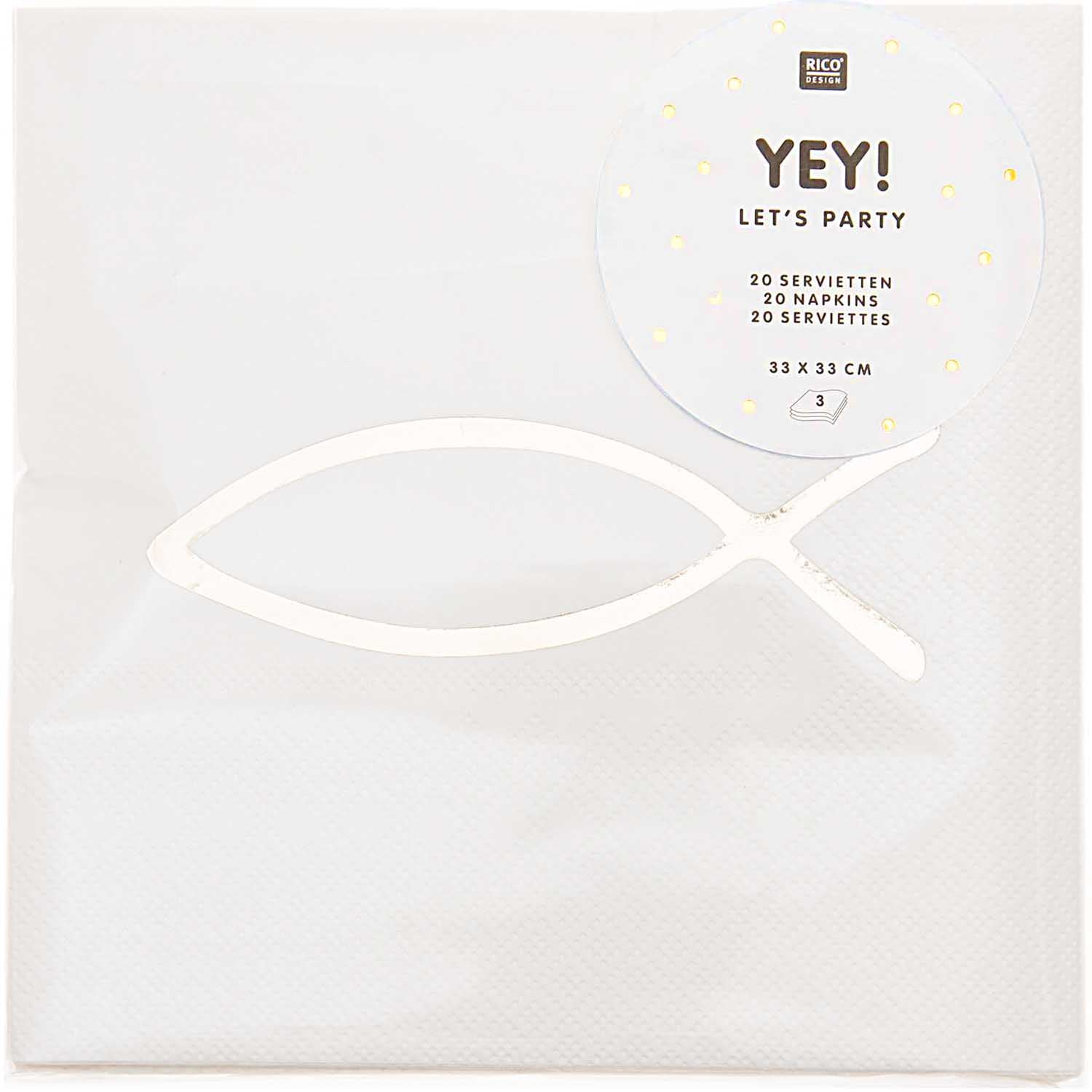 Servietten Christliche Feste Fisch Hot Foil gold glänzend 33x33cm 20 Stück