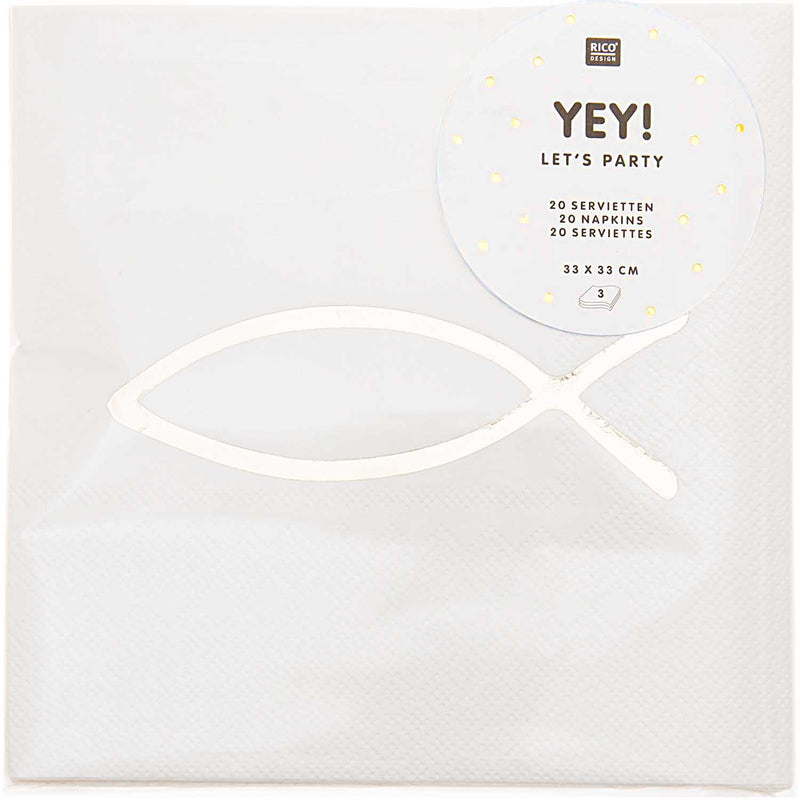 Servietten Christliche Feste Fisch Hot Foil gold glänzend 33x33cm 20 Stück