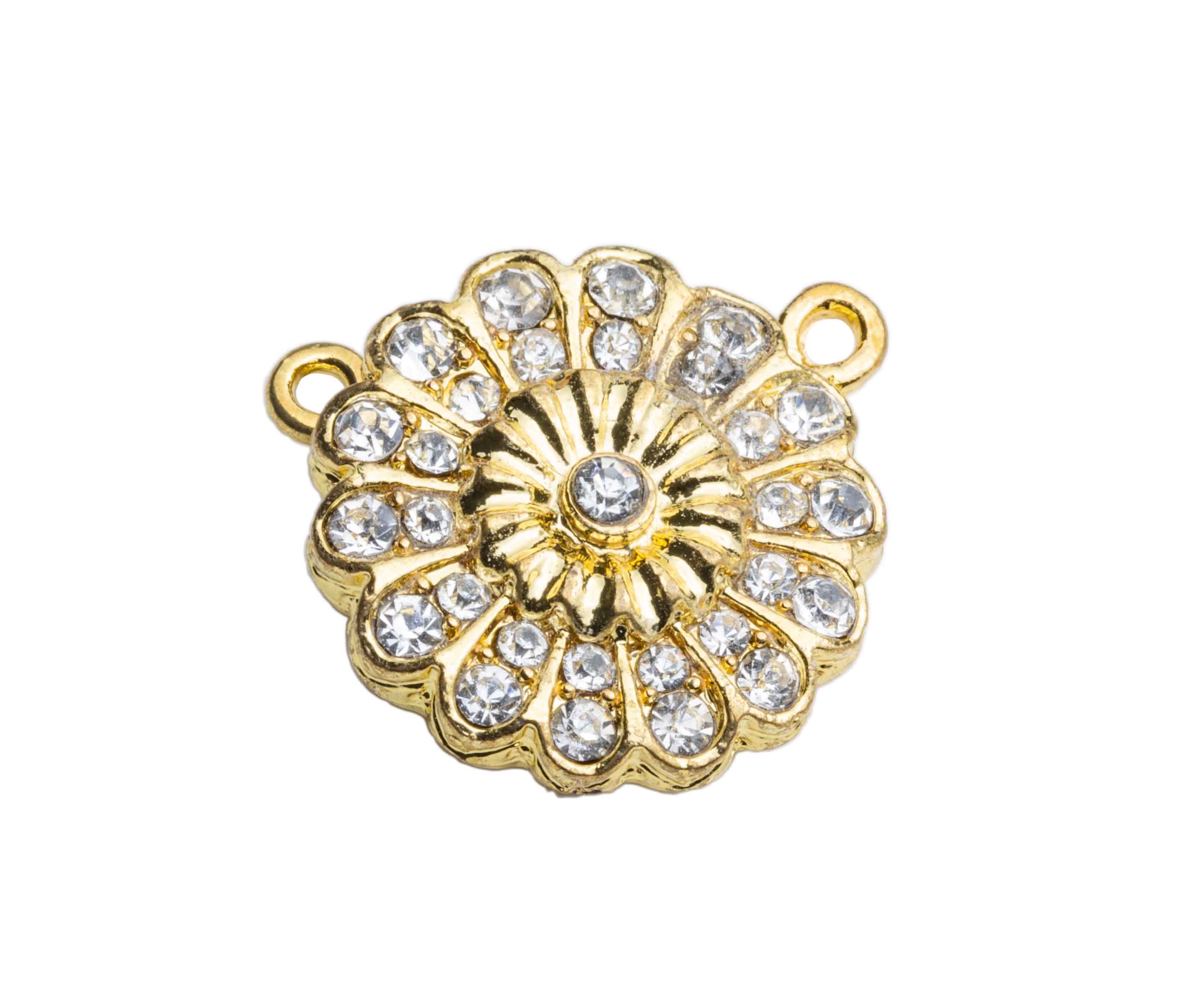 Magnet Blumenverschluss mit Strass, goldfärbig 25x8mm