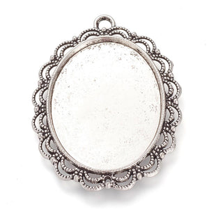 Modellierwanne Schmuckkessel Spitzenrand oval vintage silber 54x30mm 1 Stück