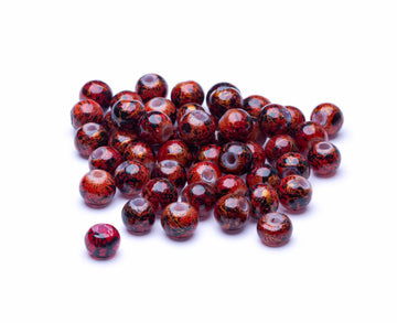 Glasperle Marmor rot glänzend 6mm 50 Stk.