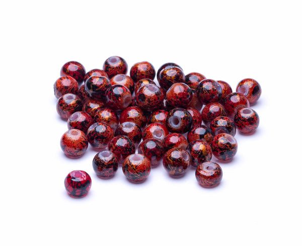 Glasperle Marmor rot glänzend 6mm 50 Stk.