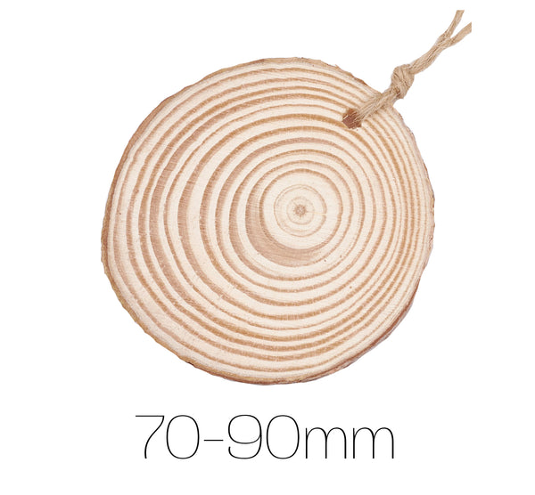 Holzscheibe gebohrt 70-90mm 5 Stück natur
