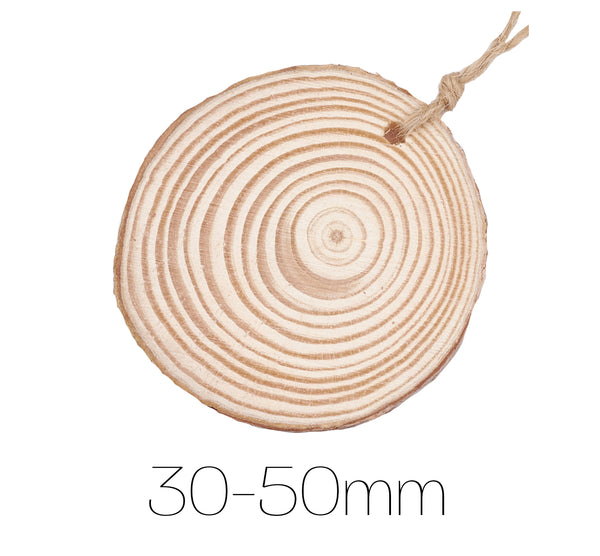 Holzscheibe gebohrt 30-50mm 10 Stück natur