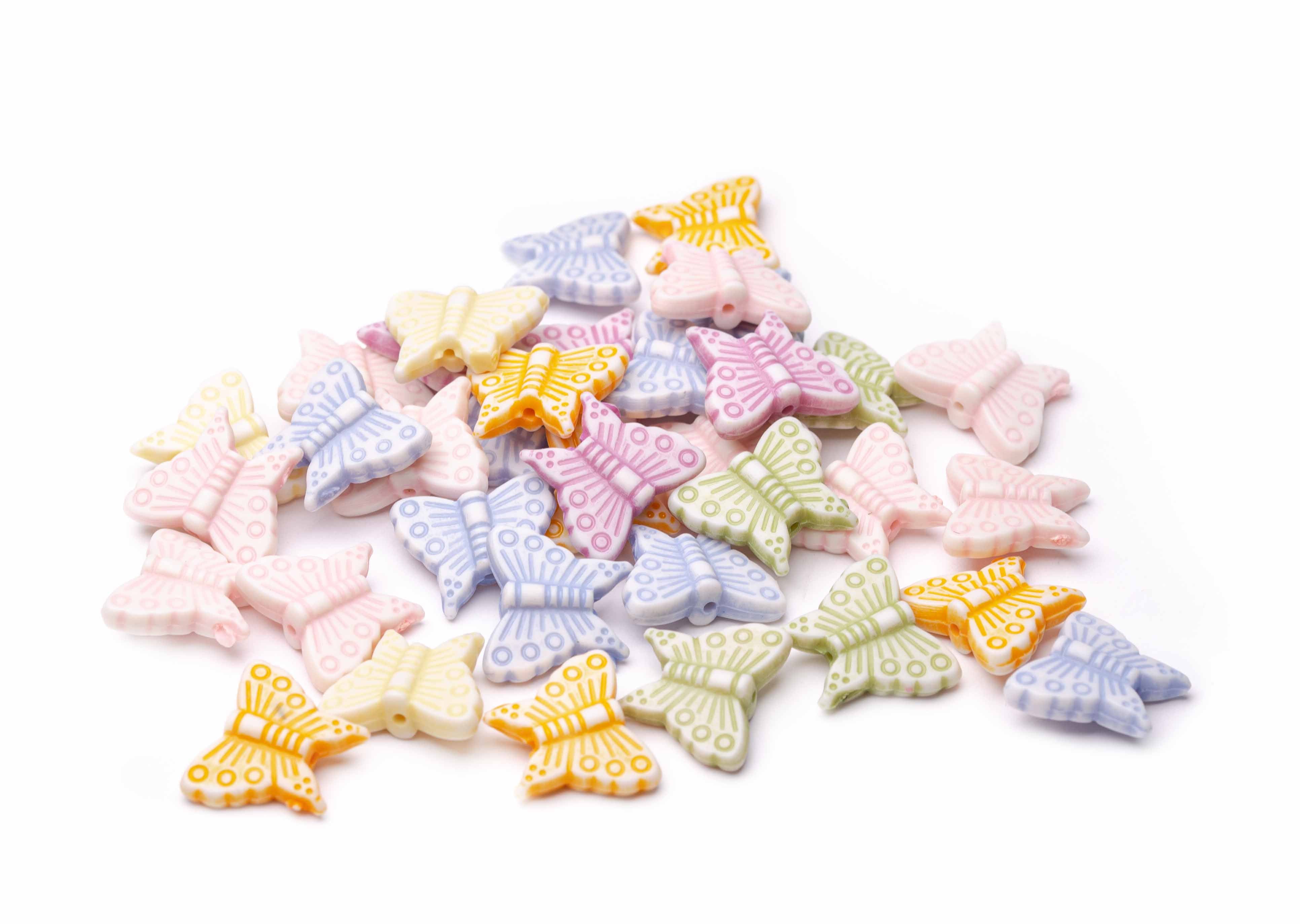 Schmetterlingperlen Acryl pastell bunt Mix 12x16mm 35 Stück