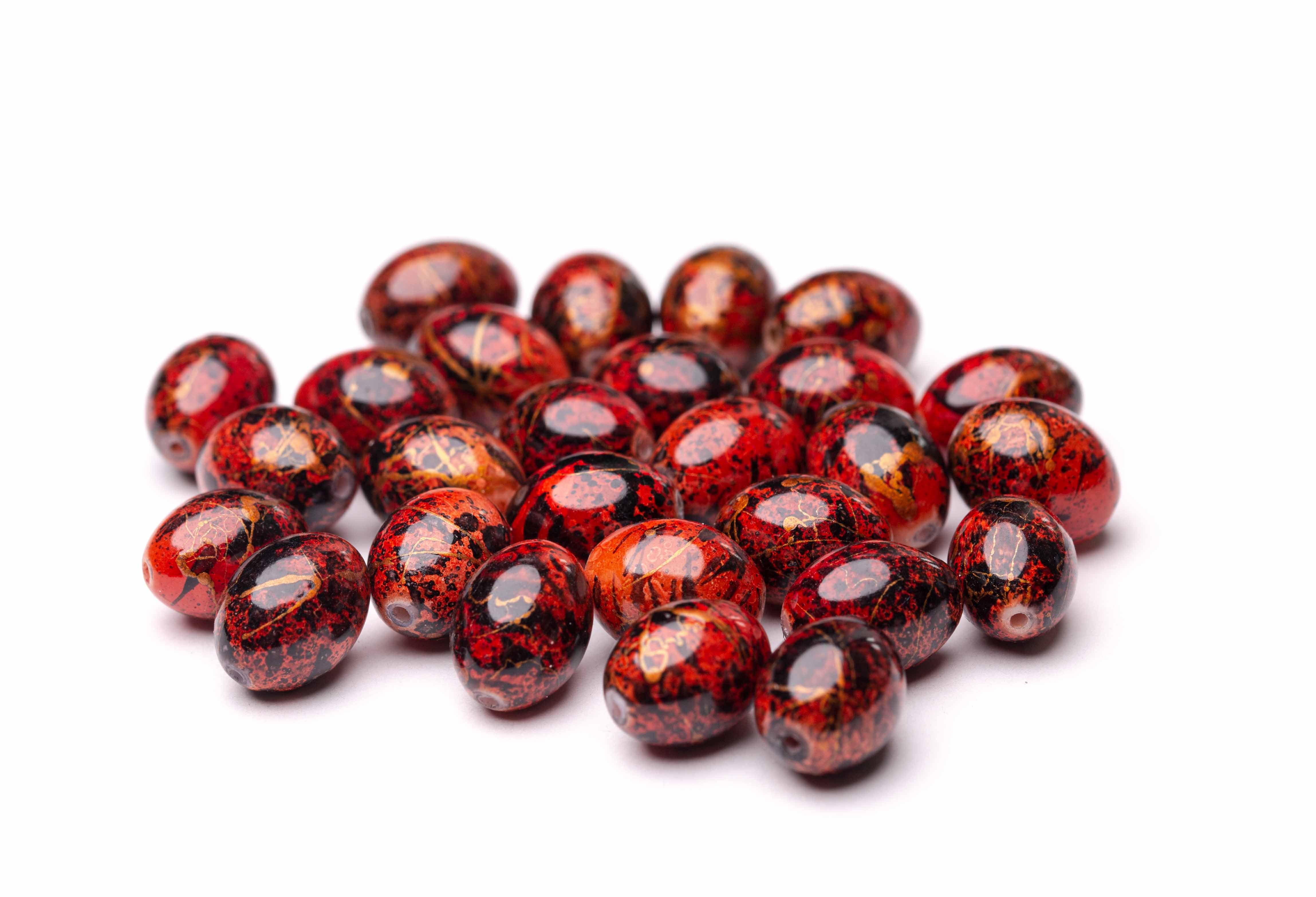 Glaswachsperlen Oliven orange schwarz 8mm 25 Stück