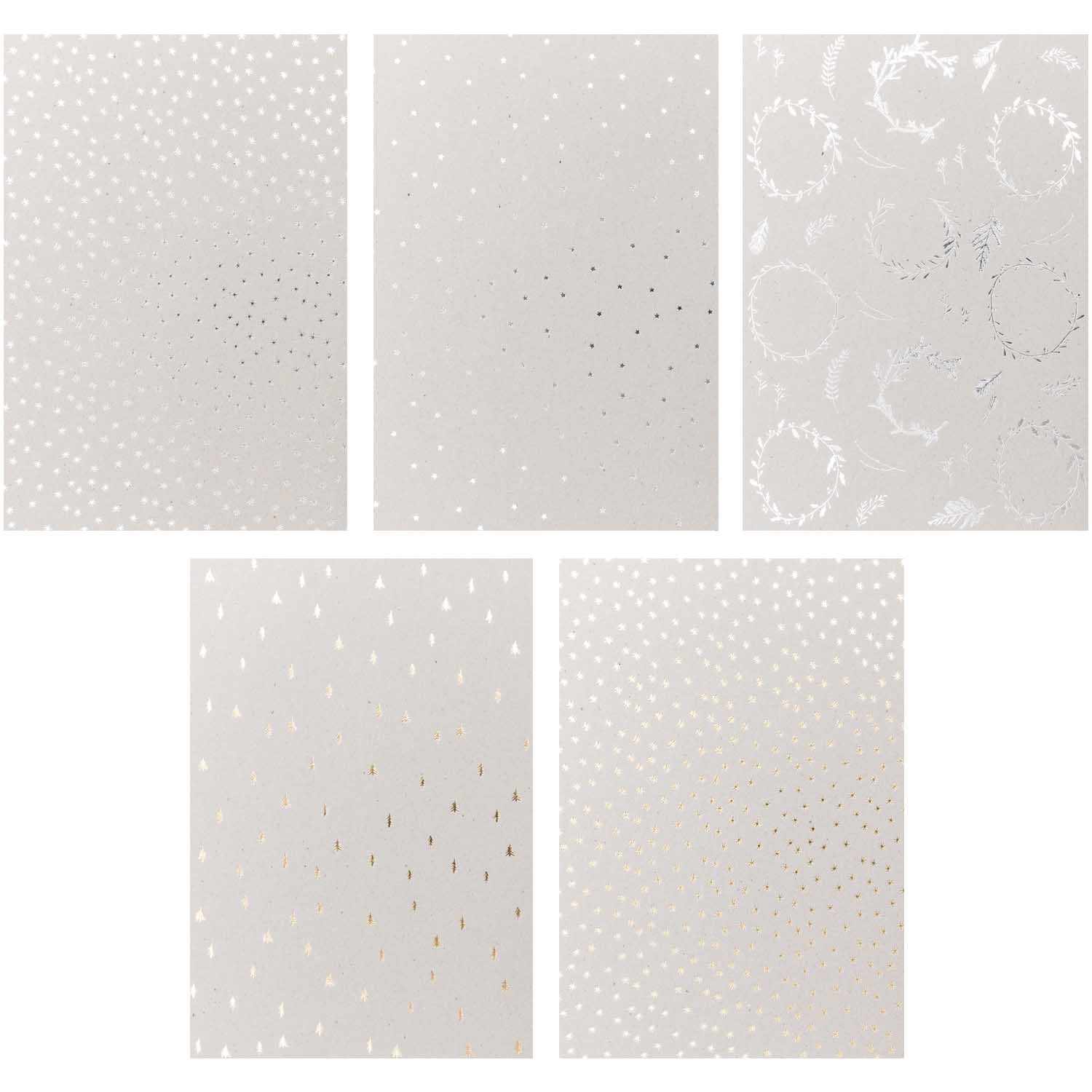 Graukarton Block XMAS Folie FSC 20 Blatt/ 5 Blatt pro Farbe 250g/m² 21x29cm A4