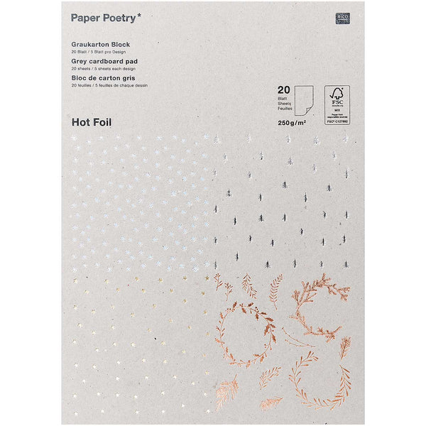 Graukarton Block XMAS Folie FSC 20 Blatt/ 5 Blatt pro Farbe 250g/m² 21x29cm A4