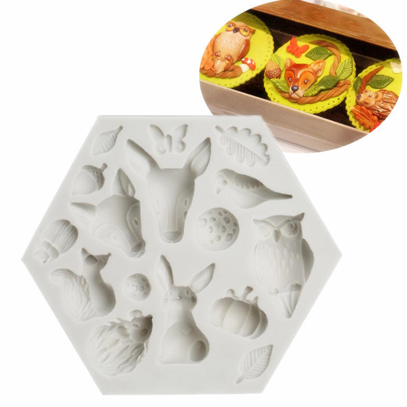 Silikonpressform Gießform Waldtiere Natur 13x13cm