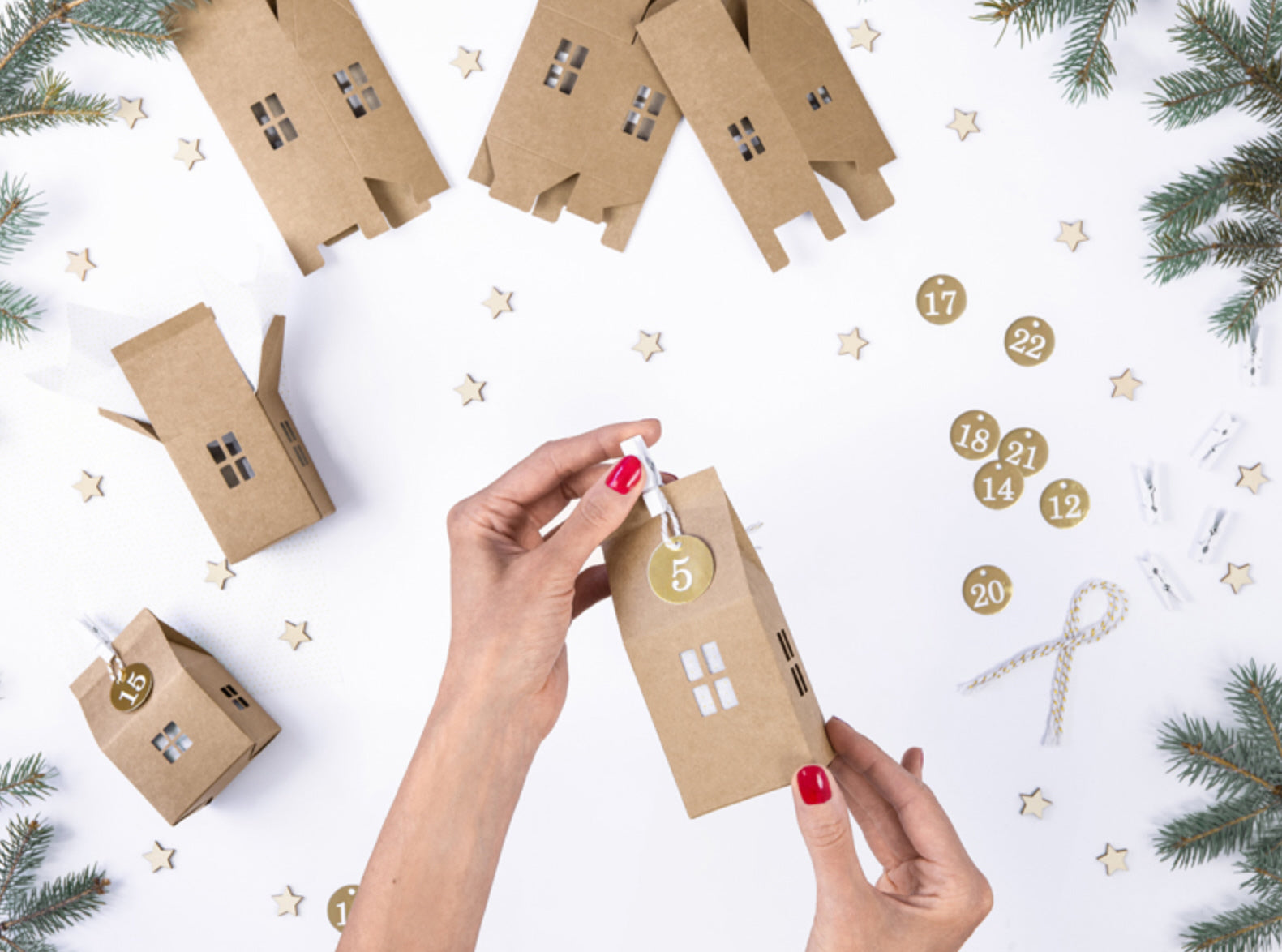 Adventskalender 24 Häuser aus Kraftpapier DIY-Set