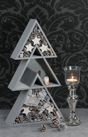 Deko-Holzmix mit Sternen und Zapfen, gekalkt gebleicht 1000g