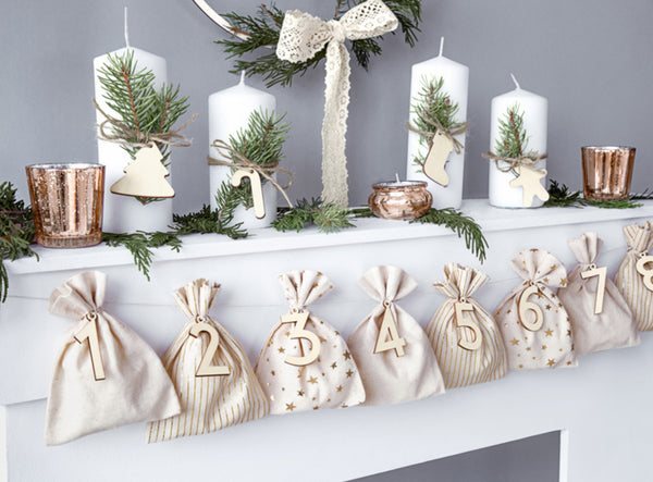 DIY Adventkalender 24 Baumwollbeutel + Nummern