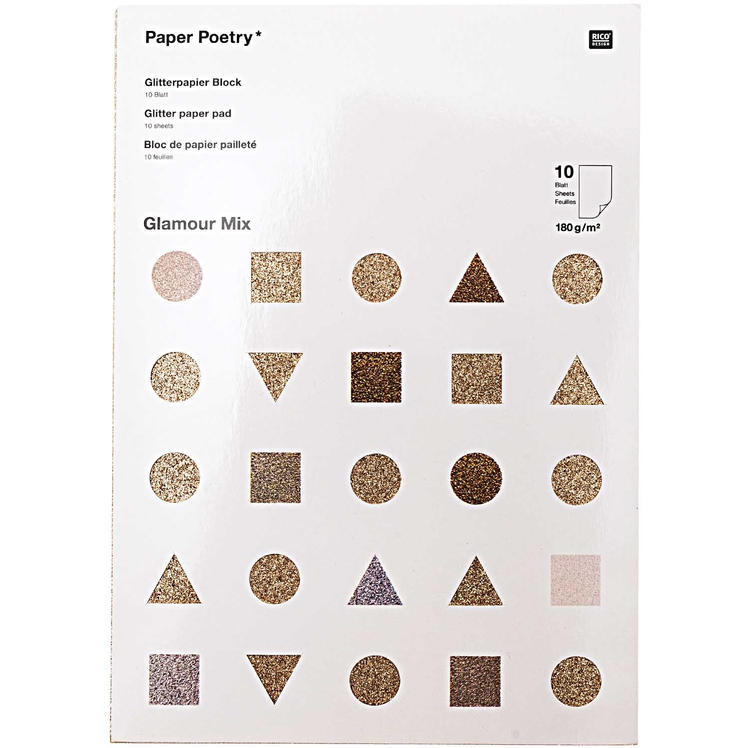 Glitzerpapierblock A4, 10 Baltt Paper Poetry Glamour Mix, 180 g/m²