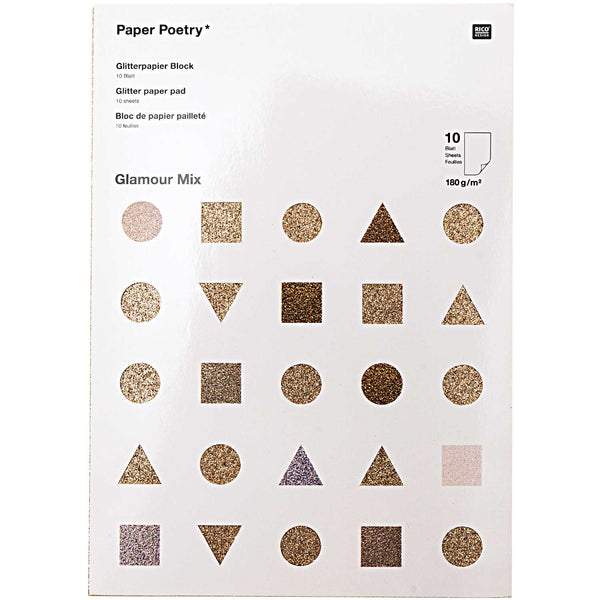 Paper Poetry Glamour Mix Glitterpapier Block 180g/m² A4 10 Bögen