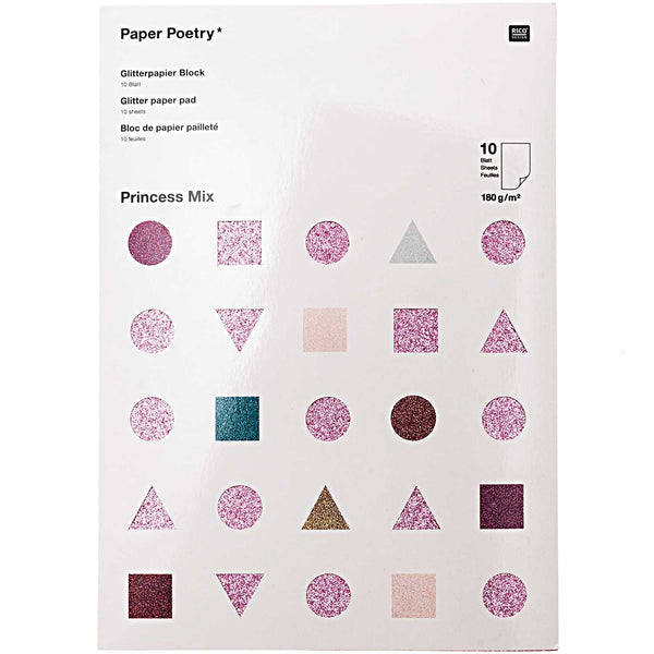 Paper Poetry Princess Mix Glitterpapier Block 180g/m² A4 10 Blatt