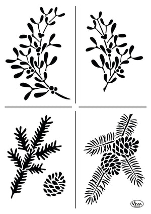 Universal-Schablone Weihnachtsgrün A4 20x30cm Christmas Greenery Stencil