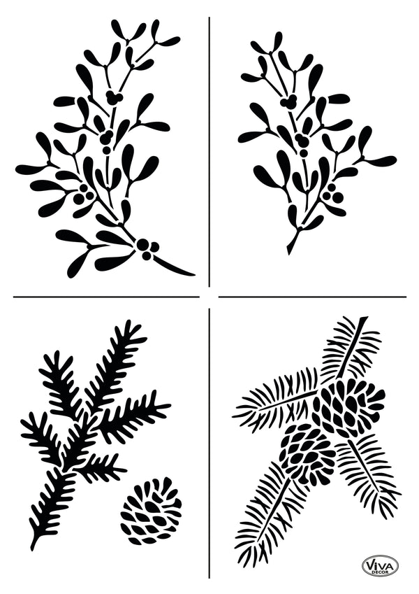 Universal-Schablone Weihnachtsgrün A4 20x30cm Christmas Greenery Stencil