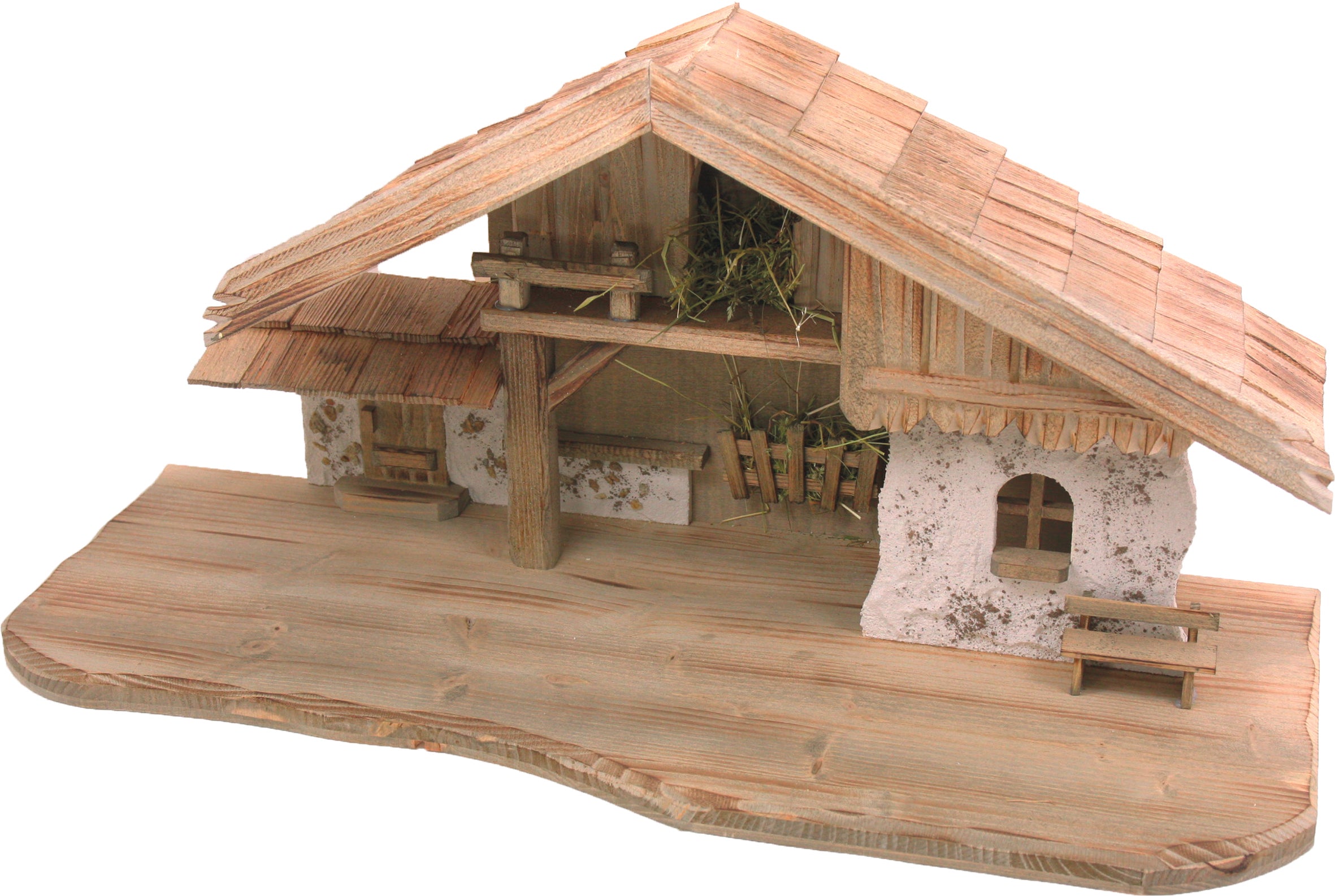 Weihnachtskrippen-Stall Osser Holznatur geflämmt 70x30x33cm