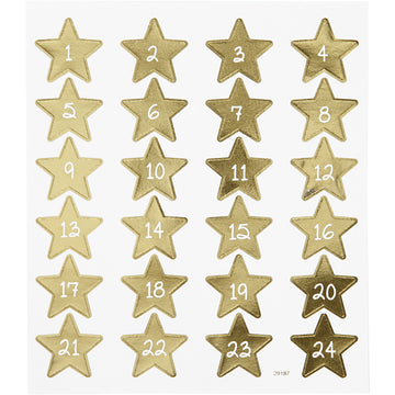Adventkalender-Zahlen Sterne gold Nummern 1-24 2,5x2,5cm 24 Stück