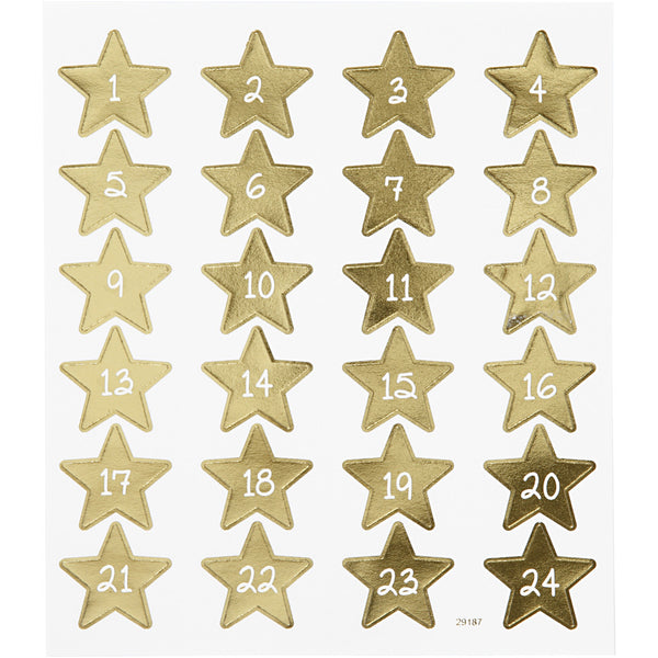 Adventkalender-Zahlen Sterne gold Nummern 1-24 2,5x2,5cm 24 Stück