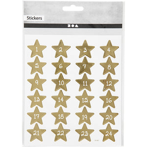 Adventskalender-Zahlen Sterne gold Nummern 1-24 2,5x2,5cm 24 Stück
