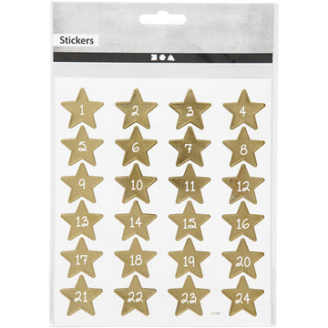Adventkalender-Zahlen Sterne gold Nummern 1-24 2,5x2,5cm 24 Stück