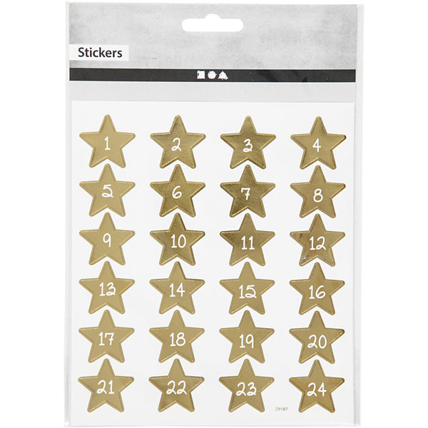 Adventkalender-Zahlen Sterne gold Nummern 1-24 2,5x2,5cm 24 Stück